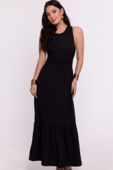 Długa sukienka z odkrytymi plecami i falbaną czarna. Czarne sukienki Bewear, na co dzień, l, bez wzorów, bez kołnierzyka, bez ramiączek, maxi. Za 349.00 zł.