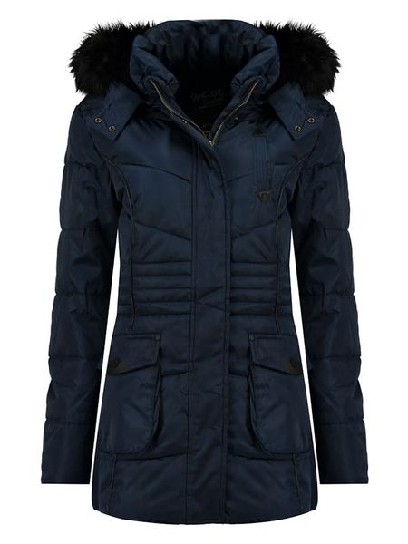 Geographical Norway Płaszcz zimowy "Bouvar" w kolorze granatowym rozmiar: 176. Niebieskie płaszcze Geographical Norway, na zimę, bez wzorów, bez kaptura. Za 257.31 zł.