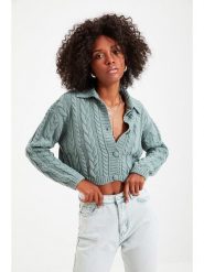 Trendyol Kardigan w kolorze miętowym rozmiar: L. Niebieskie swetry Trendyol, l, bez wzorów, ze splotem, bez ramiączek. Za 73.99 zł.