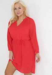 Czerwona Sukienka z Paskiem Yiridi. Czerwone sukienki Born2be, xl, bez wzorów, bez kołnierzyka, bez ramiączek, midi, trapezowe. W wyprzedaży za 118.99 zł.