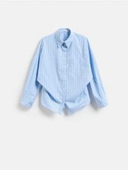 Koszula w paski z bawełną - jasnoniebieski. Niebieskie koszule Reserved, l, bez wzorów, z bawełny, bez kołnierzyka, bez ramiączek. Za 139.99 zł.