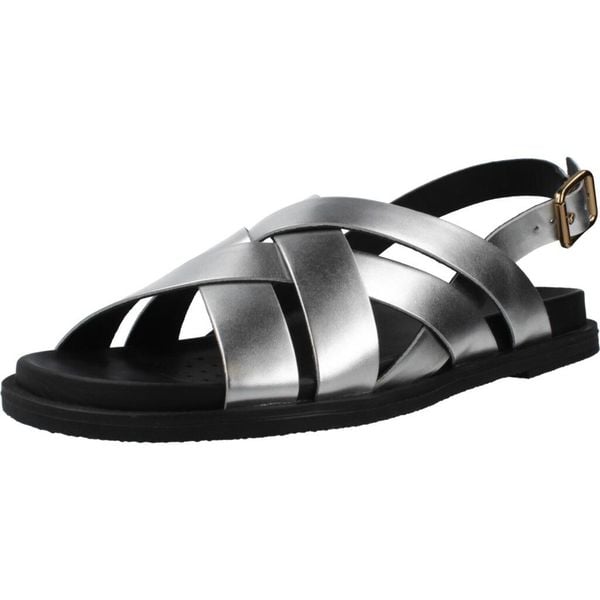 Sandały GEOX D ADELASH Srebrny. Szare sandały Geox, bez wzorów, ze skóry, bez obcasa, bez zapięcia. Za 285.99 zł.