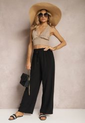 Czarne Spodnie High Waist ze Sznurkiem w Talii i Prostą Nogawką Raveann. Czarne jeansy Renee, bez wzorów, z jeansu, z podwyższonym stanem. W wyprzedaży za 35.99 zł.