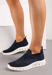 Granatowe Buty Sportowe ze Skarpetkową Cholewką do Kostki Eirona. Niebieskie buty sportowe lifestyle Born2be, bez wzorów, bez zapięcia. Za 99.99 zł.