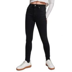 Damskie jeansy skinny z wysoką talią Superdry Vintage. Czarne spodnie dresowe Superdry, bez wzorów, z jeansu, długie. Za 372.70 zł.