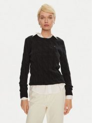 Tommy Hilfiger Sweter WW0WW43586 Czarny Regular Fit. Czarne swetry Tommy Hilfiger, l, bez wzorów, z wełny, bez ramiączek. Za 699.99 zł.