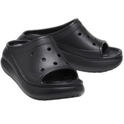 Klapki Crocs Crush Slide 208731-001 czarne. Czarne klapki bez wzorów, z materiału, casualowe, bez obcasa, bez zapięcia. Za 345.55 zł.