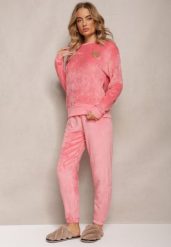 Różowy Komplet Piżamowy Luźna Bluza i Spodnie Joggery Mlikena. Czerwone bluzy Renee, xl, bez wzorów, bez kołnierzyka, bez ramiączek. W wyprzedaży za 47.99 zł.