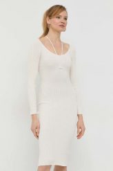 Guess sukienka z domieszką jedwabiu kolor beżowy mini dopasowana. Brązowe sukienki Guess, l, z aplikacjami, z dzianiny, bez kołnierzyka, bez ramiączek, maxi, dopasowane. Za 719.99 zł.