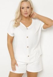 Biała Bluzka Ozdobiona Guziczkami z Przodu Mepiana. Białe bluzki Born2be, xl, bez wzorów, z jeansu, eleganckie, bez kołnierzyka, bez ramiączek. Za 69.99 zł.