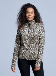 Bluza narciarska - Damska - Arty - Wzór w panterkę. Brązowe bluzy POEDERBAAS, na zimę, m, bez wzorów, z elastanu, bez kaptura, na golfa. Za 242.82 zł.