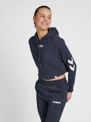 Damska bluza z kapturem crop top Hummel hmlLEGACY. Niebieskie bluzy z kapturem Hummel, s, bez wzorów, z bawełny, z kapturem, na fitness i siłownię. Za 219.50 zł.