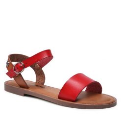 Sandały Refresh. Czerwone sandały Refresh, bez wzorów, bez obcasa, na płaskiej podeszwie, bez zapięcia. Za 179.99 zł.