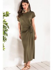 Milan Kiss Sukienka w kolorze khaki rozmiar: S. Brązowe sukienki Milan Kiss, s, bez wzorów, bez kołnierzyka, bez ramiączek, maxi. Za 127.65 zł.