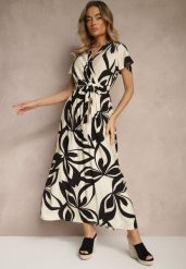 Czarna Sukienka Kopertowa z Gumką w Talii i Wiązanym Paskiem Norlisa. Czarne sukienki Renee, na spacer, l, bez wzorów, eleganckie, bez kołnierzyka, bez ramiączek, maxi, kopertowe. W wyprzedaży za 69.99 zł.
