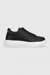 Love Moschino sneakersy skórzane kolor czarny. Czarne buty sportowe lifestyle Love Moschino, bez wzorów, z gumy, sportowe, z okrągłym noskiem, bez zapięcia. W wyprzedaży za 619.99 zł.