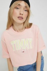 Tommy Jeans t-shirt bawełniany kolor różowy. Czerwone t-shirty Tommy Jeans, bez wzorów, z bawełny, bez kołnierzyka, bez ramiączek. Za 199.99 zł.