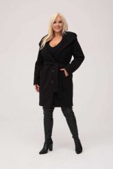 Elegancki czarny płaszcz Selena z kapturem i paskiem XXL OVERSIZE JESIEŃ. Czarne płaszcze Moda Size Plus Iwanek, na jesień, s, z aplikacjami, z poliesteru, eleganckie, z kapturem. W wyprzedaży za 329.90 zł.