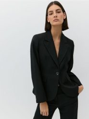 Taliowana marynarka z wełną - czarny. Czarne marynarki i żakiety Reserved, l, bez wzorów, z tkaniny, bez ramiączek. W wyprzedaży za 219.99 zł.