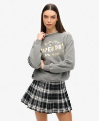 Bluza turystyczna damska Superdry Luxe Metallic. Szare bluzy Superdry, m, bez wzorów, z bawełny, bez ramiączek, bez kaptura. Za 198.49 zł.