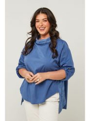 Curvy Lady Bluzka w kolorze niebieskim rozmiar: 40/42. Niebieskie bluzki Curvy Lady, bez wzorów, klasyczne, bez kołnierzyka, bez ramiączek. Za 114.71 zł.