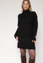 Czarna Dzianinowa Sukienka z Półgolfem z Domieszką Wełny i Wiskozą Nesara. Czarne sukienki Born2be, na co dzień, uniwersalny, bez wzorów, z dzianiny, bez kołnierzyka, bez ramiączek, midi. Za 129.99 zł.