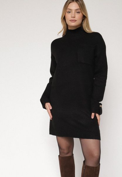 Czarna Dzianinowa Sukienka z Półgolfem z Domieszką Wełny i Wiskozą Nesara. Czarne sukienki Born2be, na co dzień, uniwersalny, bez wzorów, z dzianiny, bez kołnierzyka, bez ramiączek, midi. Za 129.99 zł.