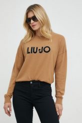 Liu Jo sweter z domieszką wełny damski kolor beżowy lekki. Brązowe swetry Liu Jo, l, z aplikacjami, z wełny, bez ramiączek. W wyprzedaży za 599.99 zł.