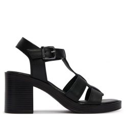 Sandały Tamaris. Czarne sandały Tamaris, bez wzorów, bez obcasa, na słupku, bez zapięcia. Za 379.99 zł.