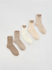 Skarpetki 5 pack - beżowy. Brązowe skarpetki Reserved, bez wzorów. Za 49.99 zł.