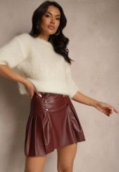 Bordowa Spódnica z Bawełną High Waist z Imitacji Skóry z Napami Tillaria. Czerwone spódnice Renee, na spotkanie biznesowe, m, bez wzorów, z bawełny, eleganckie, mini. W wyprzedaży za 91.99 zł.