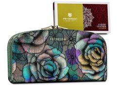 Portfel skórzany Peterson zielony PTN 42123-MD. Zielone portfele Peterson, z aplikacjami, ze skóry. Za 127.99 zł.