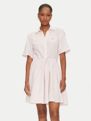 Tommy Hilfiger Sukienka koszulowa Ess WW0WW44672 Różowy Regular Fit. Czerwone sukienki Tommy Hilfiger, bez wzorów, ze lnu, bez kołnierzyka, bez ramiączek, koszulowe. Za 579.99 zł.