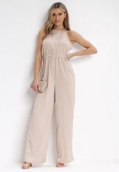 Beżowy Kombinezon na Cienkich Ramiączkach Agnella. Brązowe kombinezony Born2be, m, bez wzorów, eleganckie, bez kołnierzyka, bez ramiączek. Za 169.99 zł.