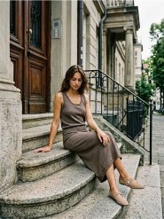 Sweter na ramiączkach basic - brązowy. Brązowe swetry Sinsay, l, bez wzorów, bez ramiączek. Za 25.99 zł.