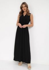 Czarna Sukienka Clymiolea. Czarne sukienki Born2be, m, bez wzorów, z tkaniny, eleganckie, bez kołnierzyka, bez ramiączek, maxi, kopertowe. W wyprzedaży za 50.99 zł.