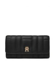 Tommy Hilfiger Duży Portfel Damski Feminine Lrg Flap AW0AW17475 Czarny. Czarne portfele Tommy Hilfiger, bez wzorów, ze skóry. Za 349.99 zł.