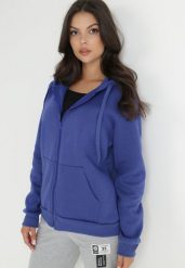 Ciemnoniebieska Bluza z Kapturem Sithi. Niebieskie bluzy Born2be, m, bez wzorów, z jeansu, klasyczne, bez ramiączek, z kapturem. Za 79.99 zł.