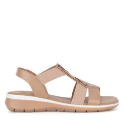 Sandały Go Soft. Brązowe sandały GO SOFT, bez wzorów, bez obcasa, na płaskiej podeszwie, bez zapięcia. Za 159.99 zł.