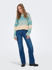 JDY Sweter "Veronica" w kolorze kremowo-turkusowym rozmiar: L. Brązowe swetry JDY, l, bez wzorów, ze splotem, bez ramiączek. Za 88.64 zł.