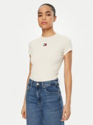 Tommy Jeans T-Shirt DW0DW20463 Beżowy Slim Fit. Brązowe t-shirty Tommy Jeans, s, bez wzorów, z bawełny, bez kołnierzyka, bez ramiączek. Za 119.99 zł.