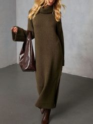 Milan Kiss Sukienka dzianinowa w kolorze khaki rozmiar: L. Brązowe sukienki Milan Kiss, l, bez wzorów, z dzianiny, bez kołnierzyka, bez ramiączek, maxi. Za 195.99 zł.