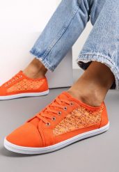 Pomarańczowe Tenisówki z Ażurowymi Wstawkami Po Bokach Salessa. Brązowe trampki Renee, w ażurowe wzory, z jeansu, bez zapięcia. W wyprzedaży za 47.99 zł.