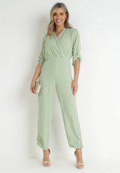 Zielony Długi Kombinezon z Kopertowym Dekoltem Lauretia. Zielone sukienki Born2be, l, bez wzorów, bez kołnierzyka, bez ramiączek, maxi, kopertowe. Za 59.99 zł.