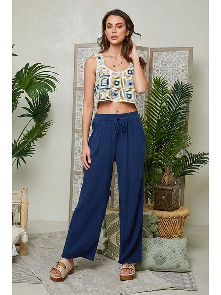 Le Monde du Lin Lniane spodnie w kolorze granatowym rozmiar: 34/36. Niebieskie spodnie materiałowe Le Monde du Lin, bez wzorów, ze lnu, klasyczne, z standardowym stanem. Za 96.83 zł.