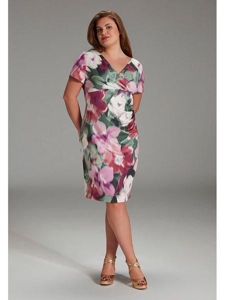 SWING Sukienka w kolorze zielono-różowym rozmiar: 46. Różowe sukienki Swing, bez wzorów, bez kołnierzyka, bez ramiączek, midi. Za 262.91 zł.