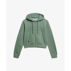 Króka bluza z kapturem zapinana na zamek dla kobiet Superdry Athletic Essentials. Zielone bluzy Superdry, bez wzorów, bez ramiączek, z kapturem. Za 327.70 zł.