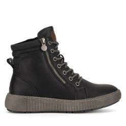 Botki Go Soft. Czarne botki GO SOFT, bez wzorów, bez obcasa, na płaskiej podeszwie, bez zapięcia. Za 159.99 zł.