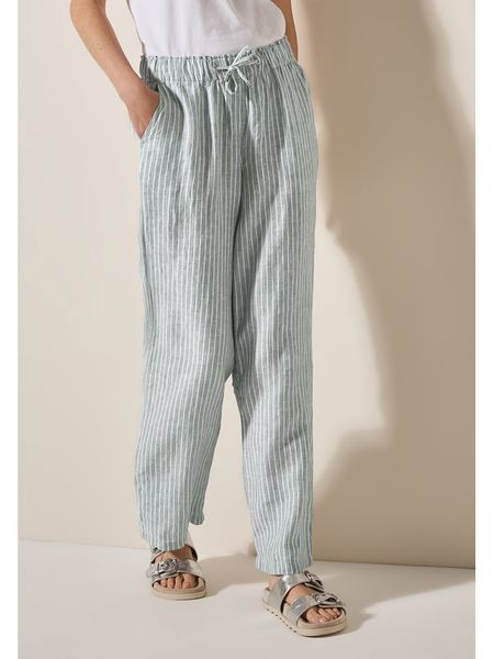 Cecil Lniane spodnie w kolorze miętowo-białym rozmiar: M. Zielone spodnie materiałowe Cecil, bez wzorów, ze lnu, z podwyższonym stanem. Za 162.11 zł.