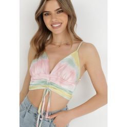Zielono-Różowy Top Nikythia. Zielone topy Born2be, m, bez wzorów, z materiału, eleganckie, bez kołnierzyka, bez ramiączek. W wyprzedaży za 43.99 zł.